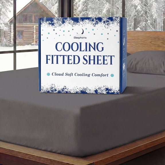 Cooling Fitted Sheet Queen Size - BreezeWeave Fabric with Deep Pockets & Corner Straps 57 x 77 in (Graphite)