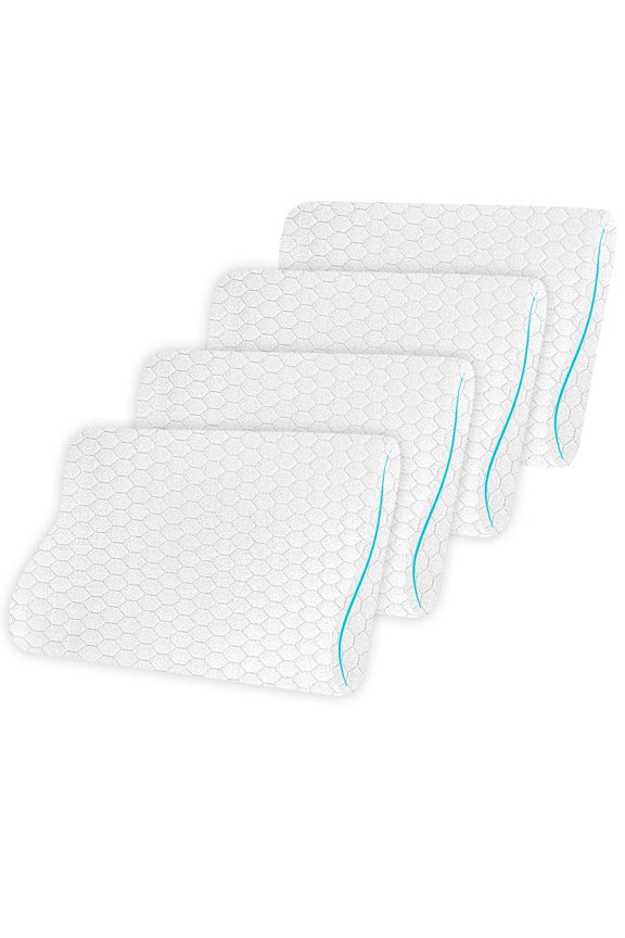 Cooling Foam Cervical Pillow, Memory Foam Pillow For Neck & Shoulder Pain Relief, White | Orthopedic Contour Pillow For Sleeping & Spinal Alignment | Ergonomic Support - Set Of 4