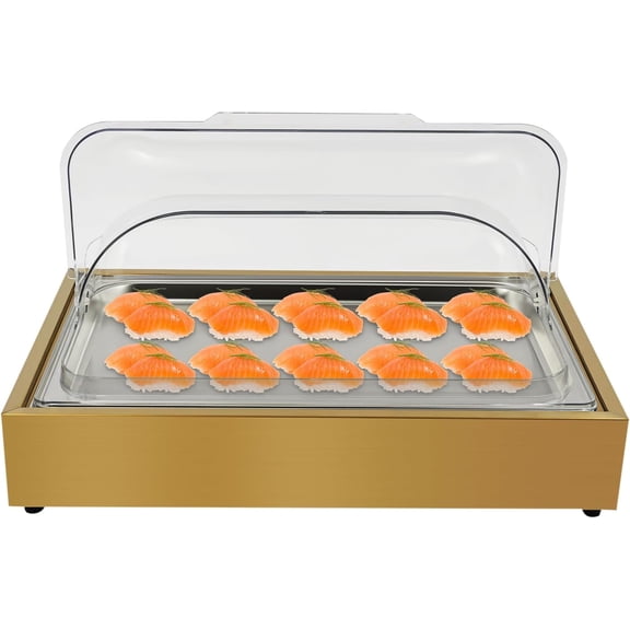Cooling Food Dishes Display Plate Case with Clear Cover Ice Food Serving Display Tray 2 Compartments Countertop Case Serving Tray for Buffets Parties