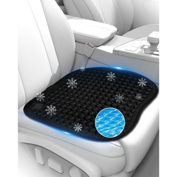Cooling Gel Car Seat Cushion for Long Driving, Breathable Ventilated Auto Pad Keep You Cool for Hot Weather Rides, Soft Relief Comfort Cover, Non-Slip Bottom Universal Fit for Most Vehicles (Black)
