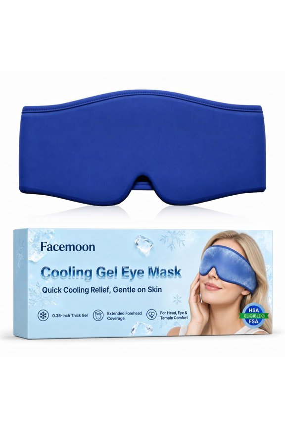 Cooling Gel Eye Mask for Sleep, FSA HSA Eligible Reusable Cold Compress for Puffy Eyes, Dark Circles and Tired Eyes, Weighted Ice Pack for Eyes with Adjustable Strap, Blue