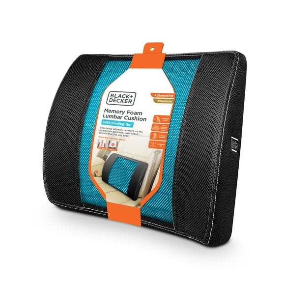 BLACK+DECKER Cooling Gel Memory Foam Back Cushion Lumbar Support Pillow, Black