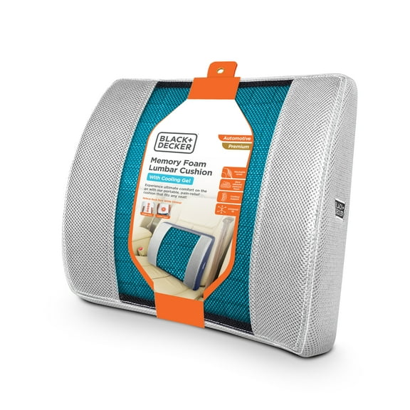 BLACK+DECKER Cooling Gel Memory Foam Back Cushion Lumbar Support Pillow, Gray