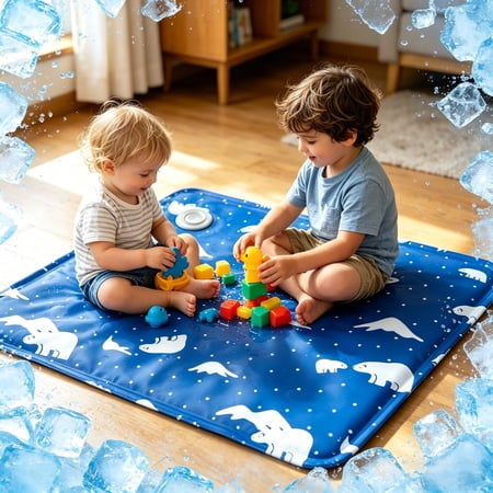 Cooling Gel Mat with Bear Print, Reusable Temperature Regulating Pad for Car Seat, Bed, Crib and Outdoor Summer Use