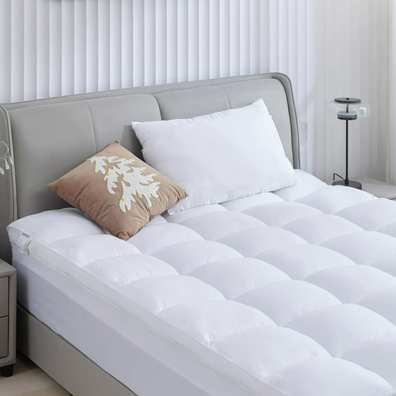 Cooling Gel Memory Foam Mattress Topper, 500 GSM Quilted Pillow Top with Fitted Protector, 8-21" Deep Pocket, Extra Thick Foldable for Full/Double Bed, White