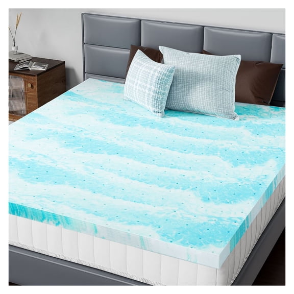 Cooling Gel Memory Foam Mattress Topper Full Size - 2/3 Inch Thick Bed Topper for Sleep - Soft Breathable Topper for Bedroom & School Dorm