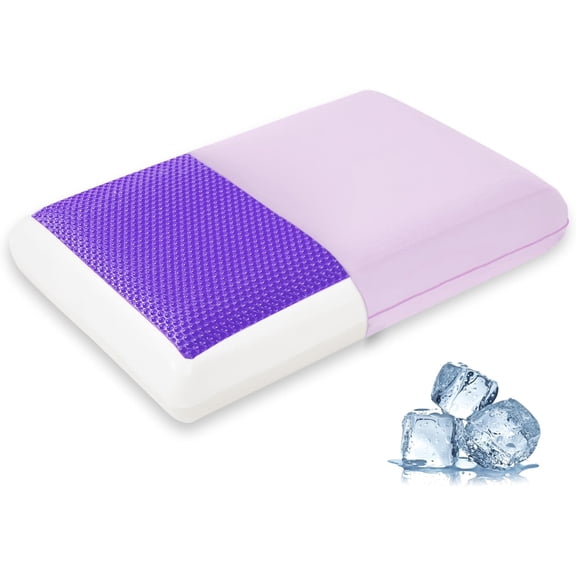 Cooling Gel Memory Foam Pillow with Reversible Cover, Standard Size, Purple