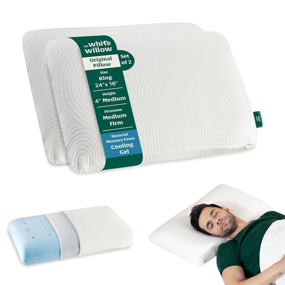 Cooling Gel Orthopedic Memory Foam Pillow, Neck & Back Support, White - Queen Size - 24 L X 16 W X 4 H Inches | Bed Pillow For Sleeping, Adjustable, Removable Cover - Set Of 2