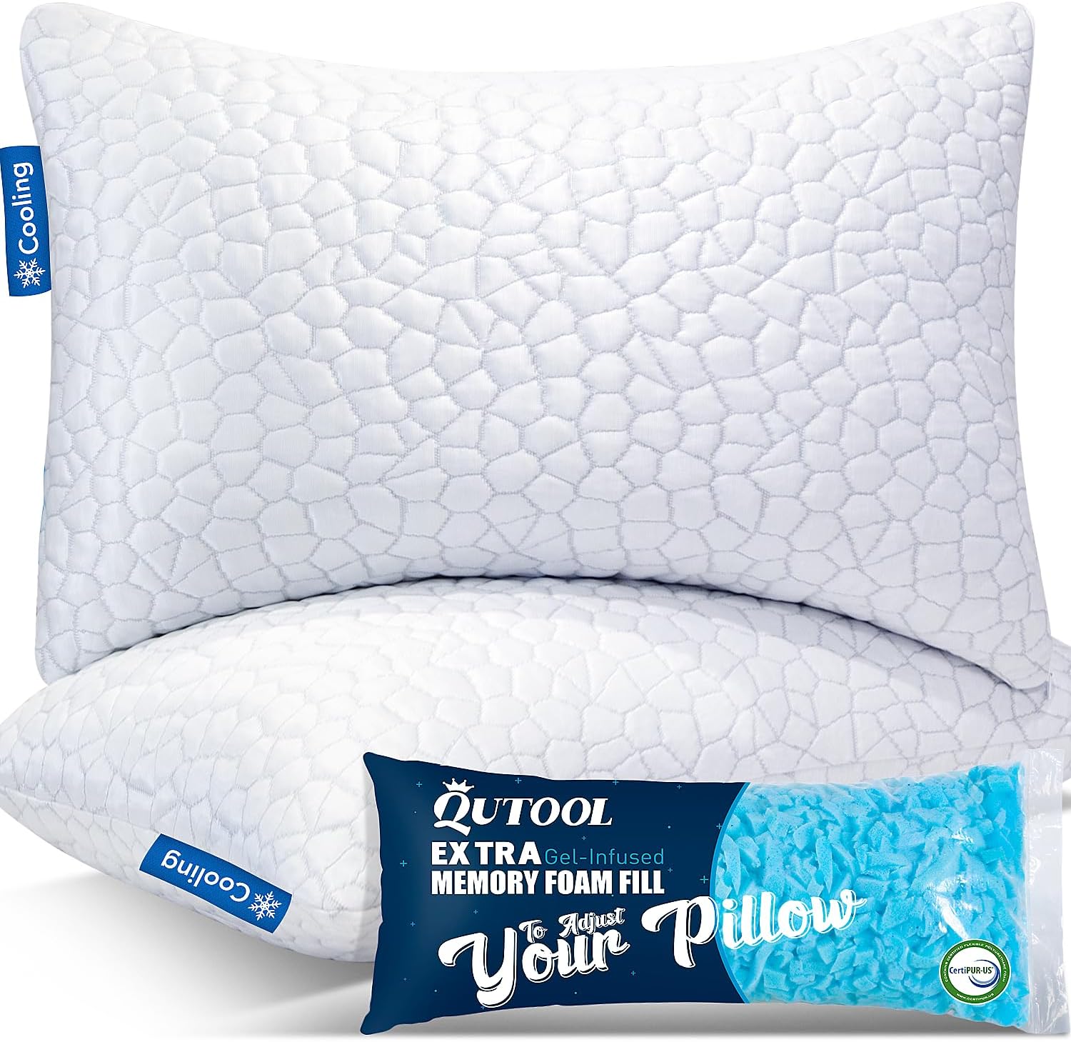 Cooling Gel Pillows for Sleeping, Shredded Memory Foam Pillows 2 Pack
