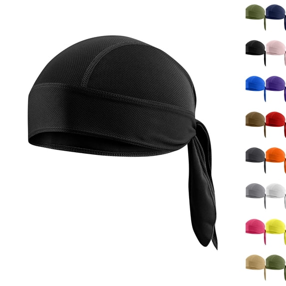Cooling Helmet Liners - Do Rag Skull Caps for Men - Cooling Head Wraps, Hard Hat Liner - Motorcycle Pirate Bandana Black One Size