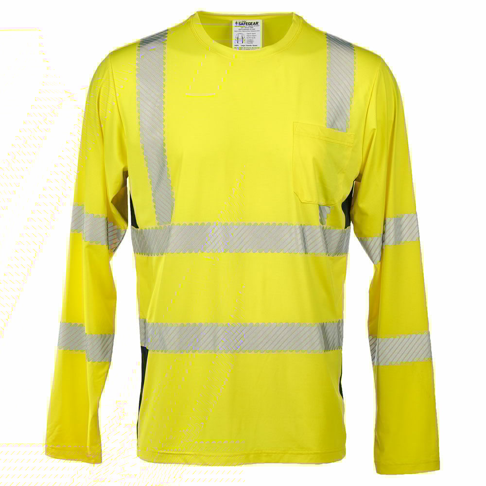 Cooling High Visibility Long Sleeve T-Shirt, Moisture Wicking, ANSI Class 3, Side Vents, Small, SAFEGEAR