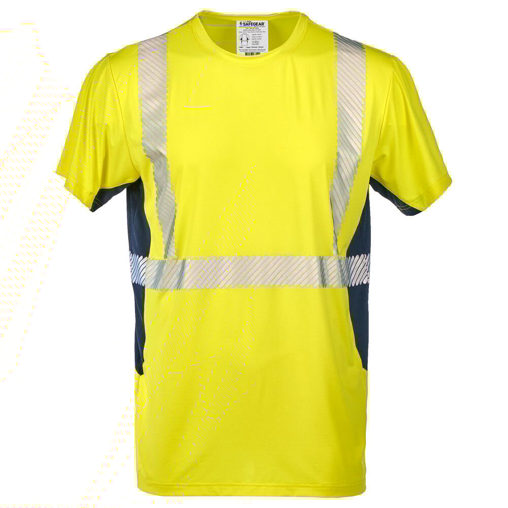 Cooling High Visibility Short Sleeve T-Shirt, Moisture Wicking, ANSI Class 2, Side Vents, Large, SAFEGEAR