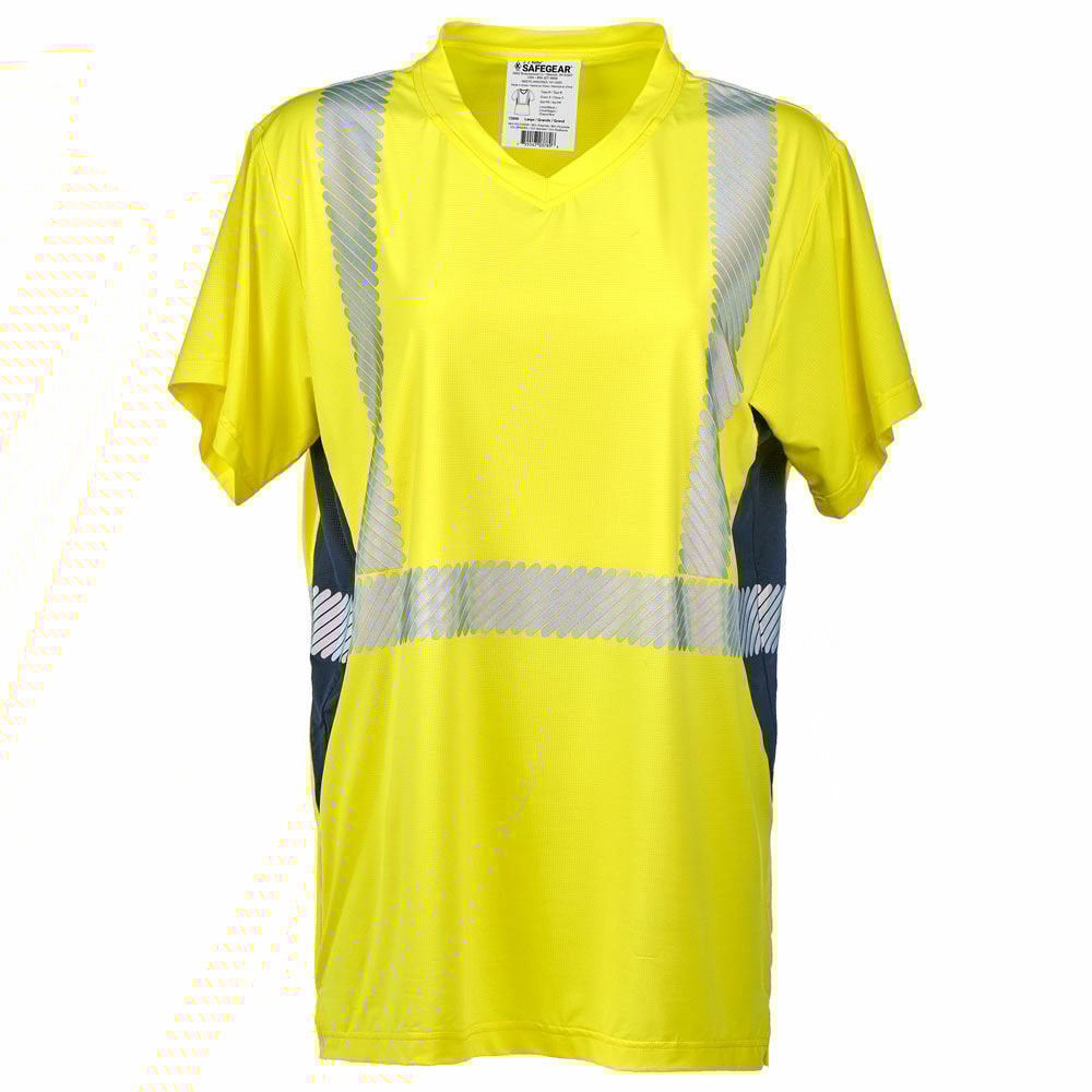 Cooling High Visibility Short Sleeve T-Shirt for Women, Moisture Wicking, ANSI Class 2, Side Vents, Large, SAFEGEAR
