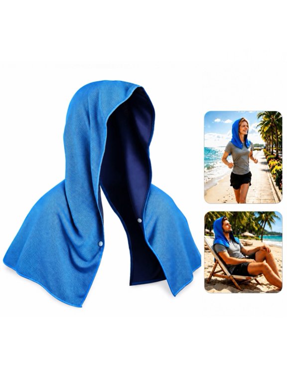 Cooling Hoodie Towel for Summer, Quick Dry Neck & Face Cooling Towel with UV Protection, Lightweight Breathable Hooded Towel for Sports, Workout, Camping & Outdoor Use