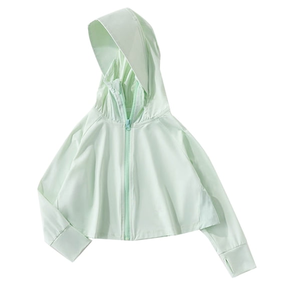 Cooling Hoodie Cape Girls Sun Protection Zip-Up Raglan Shirts Cropped Long Sleeve Jacket Summer Light Weight Tops 1 Y