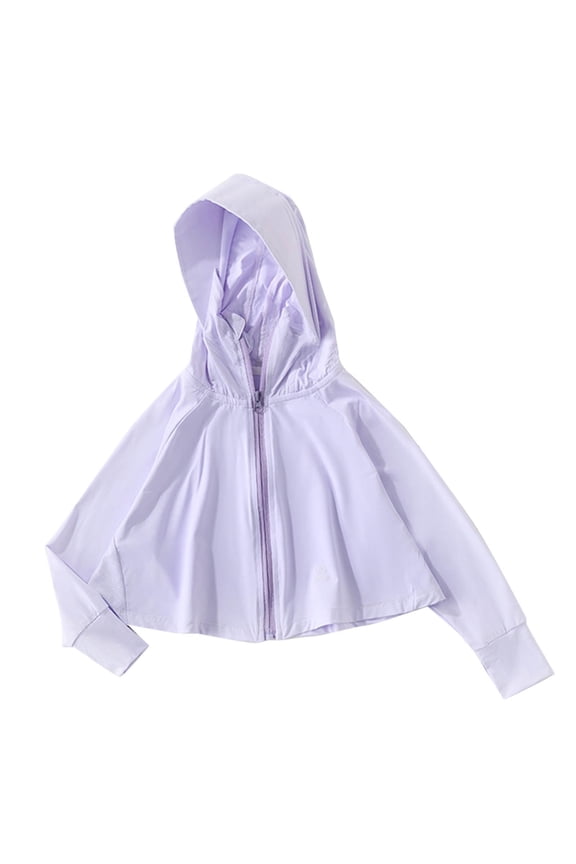 Cooling Hoodie Cape Girls Sun Protection Zip-Up Raglan Shirts Cropped Long Sleeve Jacket Summer Light Weight Tops 13 Y
