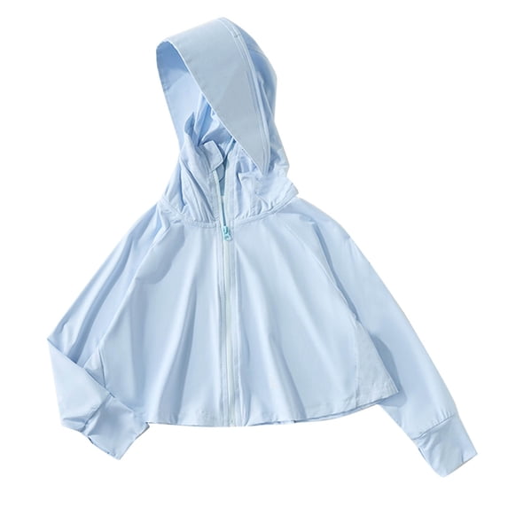 Cooling Hoodie Cape Girls Sun Protection Zip-Up Raglan Shirts Cropped Long Sleeve Jacket Summer Light Weight Tops 3 Y