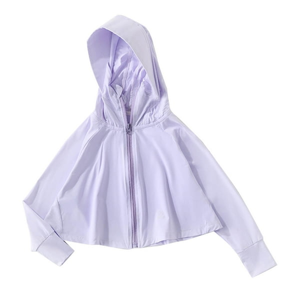 Cooling Hoodie Cape Girls Sun Protection Zip-Up Raglan Shirts Cropped Long Sleeve Jacket Summer Light Weight Tops 9 Y
