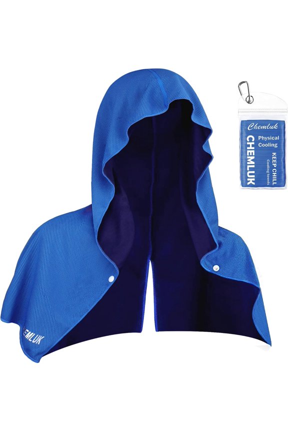 Cooling Hoodie Towel - Cooling Towels for Neck and Face, Instant Cool When Wet, UPF 50 Sun Protection, Cool Towel for Hot Weather, Great for Sports, Gym, Golf, Camping - Blue