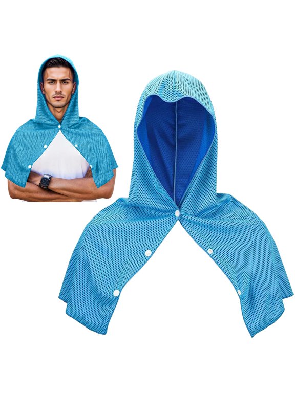 Cooling Hoodie Towels, Instant Cooling Towels for Neck and Face, Sun Protection, Ice Towel for Hot Weather, Head Towel for Sports, Camping, Cycling & More Activities, Sky Blue