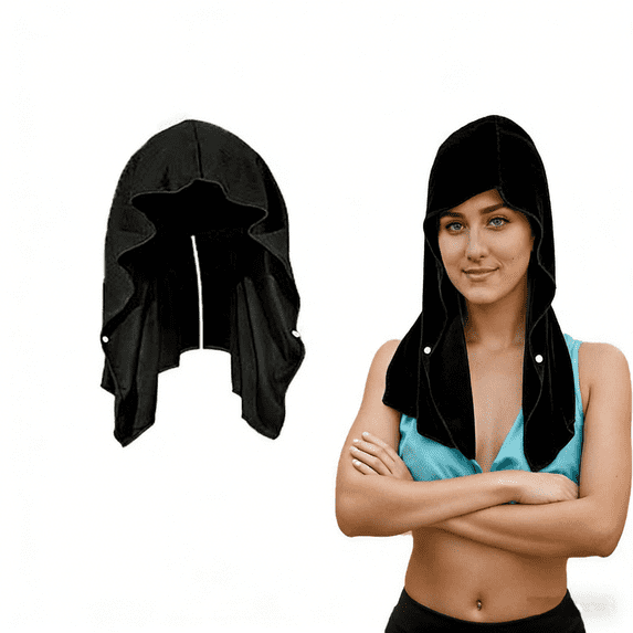 Cooling Hoodie Towels, Instant Cooling Towels for Neck and Face, UPF 50 Sun Protection, Ice Towel for Hot Weather, Head Towel for Yoga, Sports, Gym(Black)