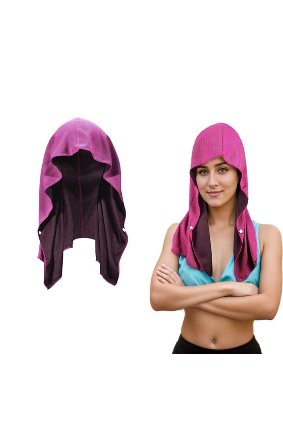 Cooling Hoodie Towels, Instant Cooling Towels for Neck and Face, UPF 50 Sun Protection, Ice Towel for Hot Weather, Head Towel for Yoga, Sports, Gym（Red Rose）