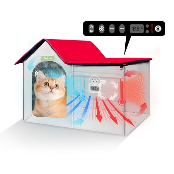 Cooling House for Cat, Air-Conditioned Room for Pet, Outdoor Heated Cat House Foldable Pet Air-Con House, with Cooling and Heating Function