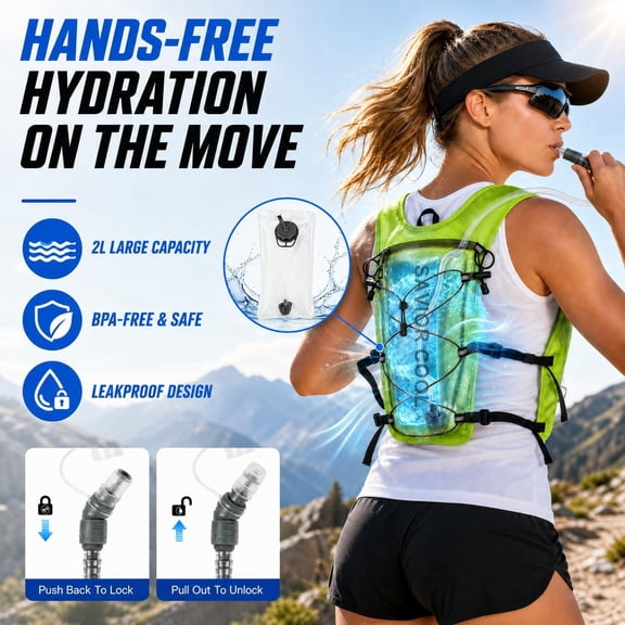 Cooling Hydration Vest with 2L BPA-Free Water Bladder, Running Vest with 3 Removable Cooling Packs, Lightweight Outdoor Hydration Pack for Hot Weather, Hiking, Cycling, Training