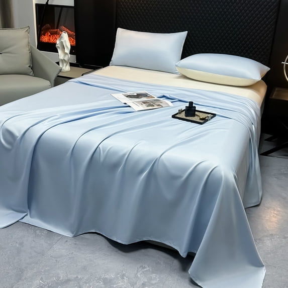 Cooling Ice Silk Bed Sheet, Solid Color Soft Satin Fitted Sheet, Wrinkle Resistant Bedspread for Summer, Easy Care Hotel Style Bedding, G, by Zovey