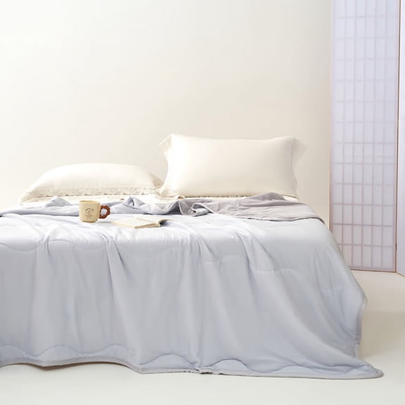 Cooling Ice-Silk Summer Air-Conditioning Quilt Device-Washable Reversible Lightweight Comforter for Home, Dorms, and Apartments Gray