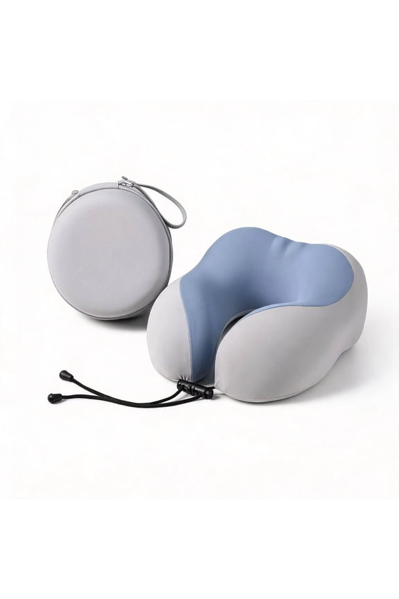 Cooling Ice Silk Travel Neck Pillow, Memory Foam 360° Head & Chin Support, Adjustable, for Airplane （Grey）