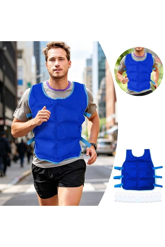 Cooling Ice Vest for Hot Weather, Reusable Evaporative Cool Vest No Ice Electricity Needed, Adjustable Outdoor Cooling Vest for Running Cycling Fishing (Blue)
