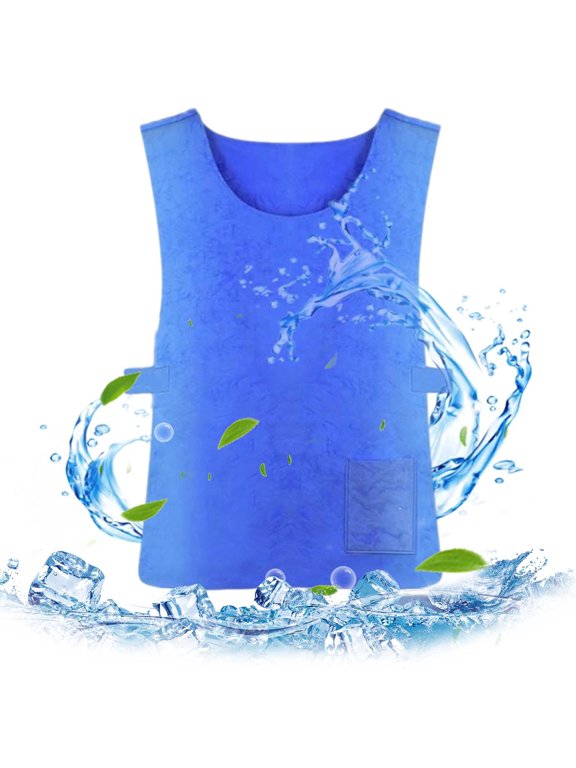 Cooling Ice Vest for Hot Weather, Reusable Evaporative Cool Vest No Ice Electricity Needed, Adjustable Outdoor Cooling Vest for Running Cycling Fishing (Blue)
