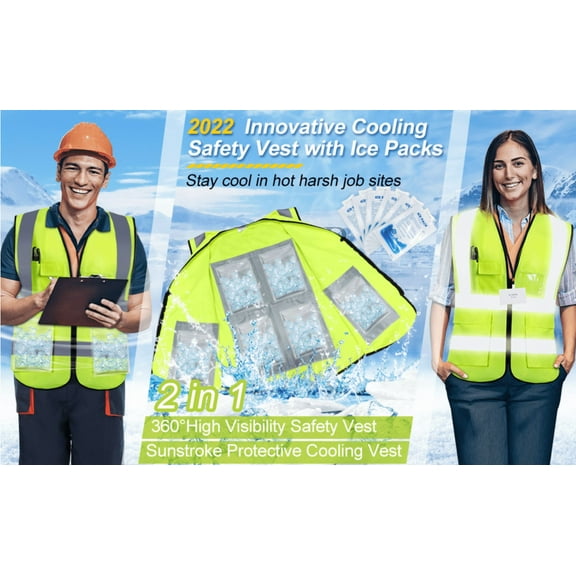 Cooling Ice Vest with 8pcs Ice Pack - for Men & Women (Non-adjustable)