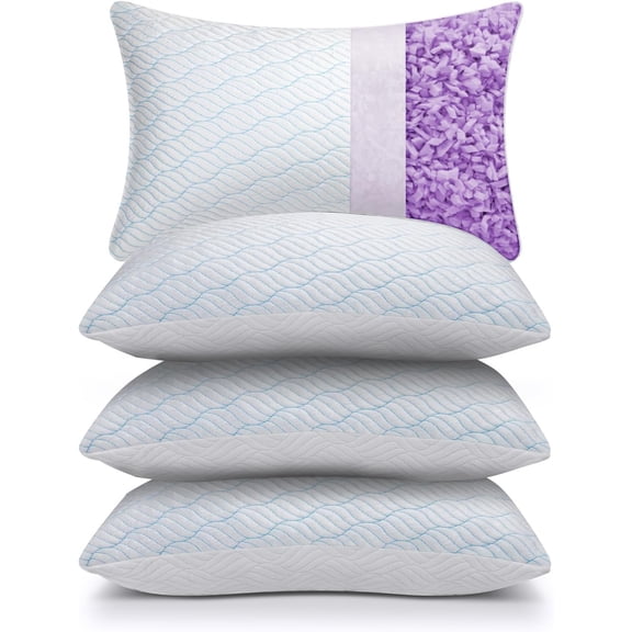 Cooling King Size Pillows, Pillow King Size Set of 2 Shredded Memory Foam, Cool Cold for Sleeping with Zipper, Adjustable Firmness to Hot, Side, Back and Stomach Sleepers, 4 Pack, 20x36