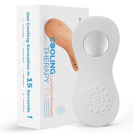 Horigen Lactation Massager - 3 Cooling & 5 Vibration Modes Breast Massager for Breastfeeding, BPA-Free Cold Compress for Clogged Milk Ducts Relief, Improve Milk Flow, Hands-Free for Nursing and Pumpi