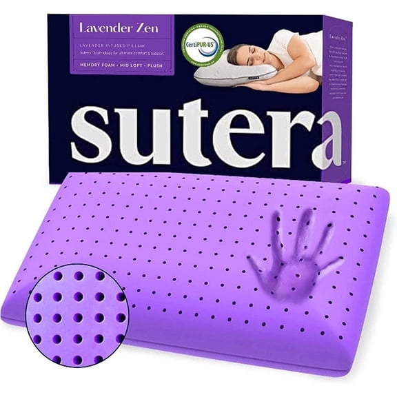 Cooling Lavender Zen Memory Foam Pillow for Sleeping - Essential Lavender Oil Infused, Cooling Pillow with Neck, Shoulder and Back Support - Relaxing for Side, Back, Stomach Sleepers