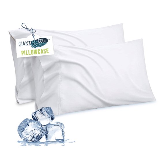 Giant Cool Oversize Extra Large Pillowcases with Cooling Tech Fabric. Extra Wide Cut 25\" Inches Fits The Biggest Pillows. 300 TC Cooling Lyocell Soft Fabric. 2-Pack Queen White
