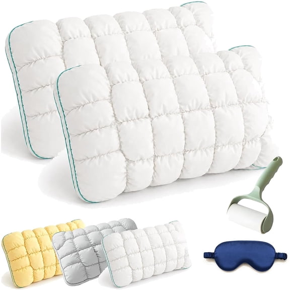 Cooling Marshmallow Pillow for Sleep, Soft Cloud Puff Pillow with Breathable Quilted Design, Neck Support for Side and Back Sleepers, Cooling Bed Pillow for All Seasons (White, 2pcs)
