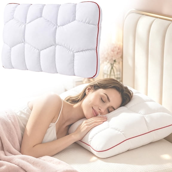 Cooling Marshmallow Puff Pillow, Fluffy Cloud Pillow for Sleeping with Cool-Touch Quilted Cover, Soft Support Bed Pillow for Side & Back Sleepers, Marshmallow Pillow for Adults, White