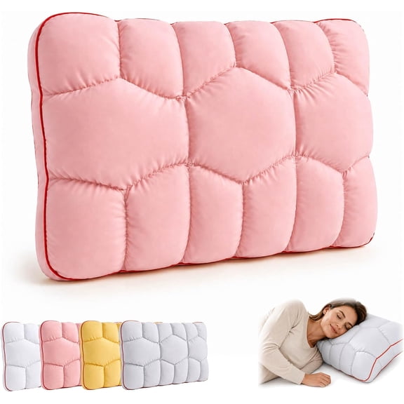 Cooling Marshmallow Puff Pillow, Fluffy Cloud Pillow for Sleeping with Cool-Touch Quilted Cover, Soft Support Bed Pillow for Side & Back Sleepers, Marshmallow Pillow for Adults (Pink,2pcs)