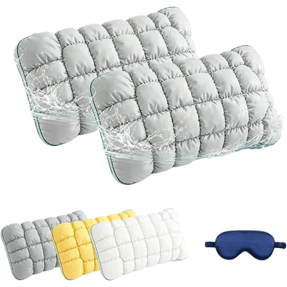 Cooling Marshmallow Puff Pillow, Soft Cloud Puff Sleep Pillow with Neck and Shoulder Support, Breathable Washable Bed Pillow for Side, Back and Combination Sleepers (Gray*2)