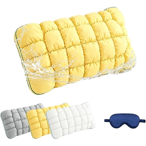 Cooling Marshmallow Puff Pillow, Soft Cloud Puff Sleep Pillow with Neck and Shoulder Support, Breathable Washable Bed Pillow for Side, Back and Combination Sleepers (Yellow)
