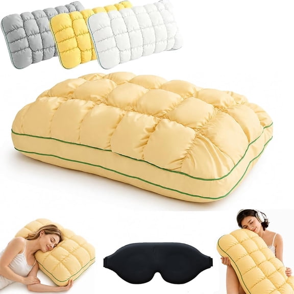 Cooling Marshmallow-Soft Pillow,Quilted Cool-Touch Bed Pillow,Cloud Bed Puff Sleep Pillows,or Side Back Sleepers Breathable Skin Friendly Washable (Yellow,18.9 x 29.1, 1PCS)