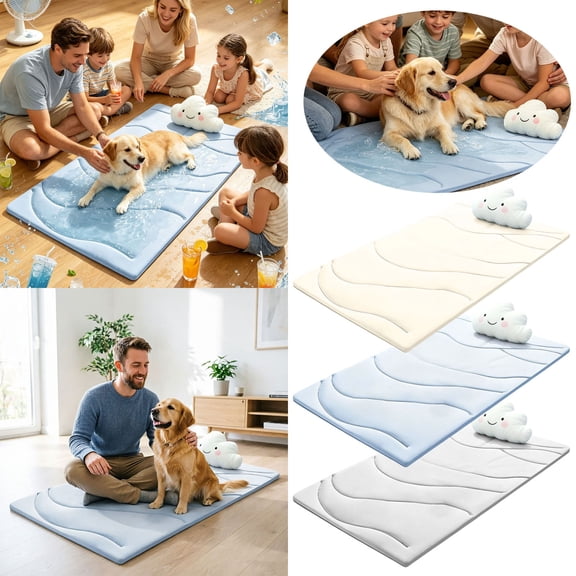 Cooling Mat for Dogs, 20"x16" Self-Cooling Pet Bed - Advanced Arc-Chill Technology for Instant Cool, Non- Washable Floor Mat for Small & Medium Dogs, Indoor Outdoor Use - Beige