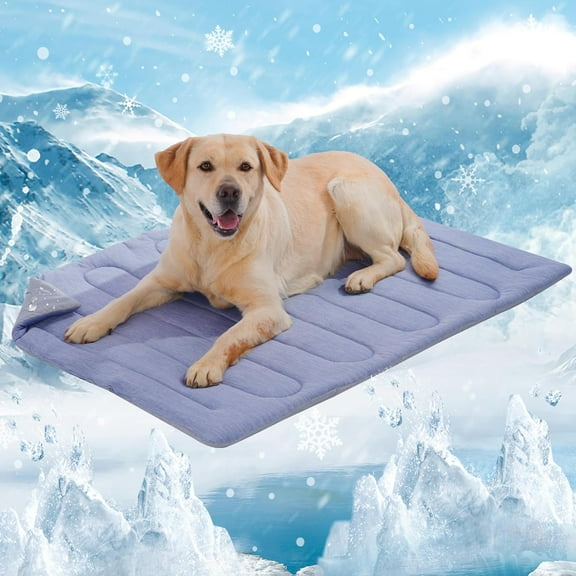 Cooling Mat, No Need to Freeze Or Refrigerate This Cool Pet Pad Mats- Keep Your Pet Cool, Machine Washable.(36" x 24" (L-Crate), Blue)