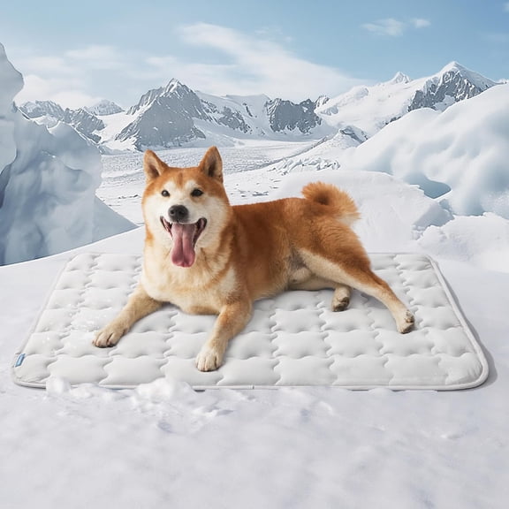 Cooling Mat for Large Dogs, Thin Breathable Cold Crate Pad, Portable Washable Kennel Bed with Rapid-Cool Fabric, 35 x 23 Inches, Pearl Grey