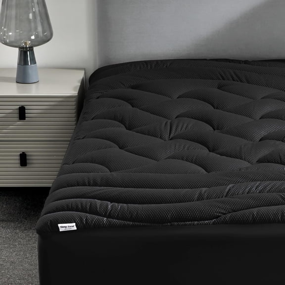 Cooling Mattress Topper California King Microfiber Padded Breathable Washable Deep Pocket 8-21 Inches Black