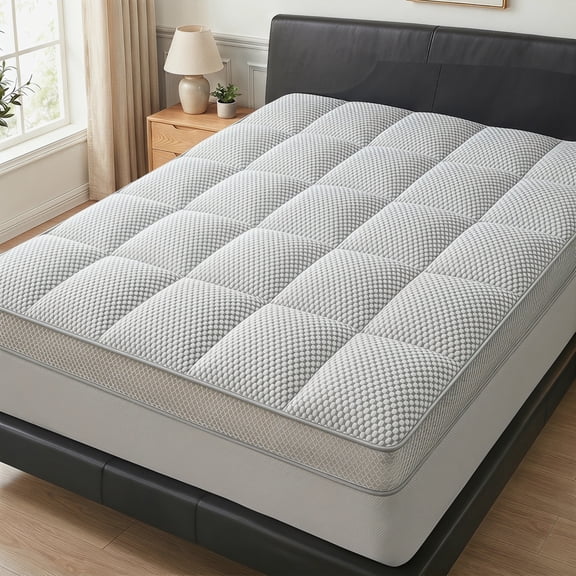 Cooling Mattress Topper, Thick Plush Pillow Top Mattress Pad, Cooling Bed Topper with Deep Pocket, Breathable & Noiseless,gray