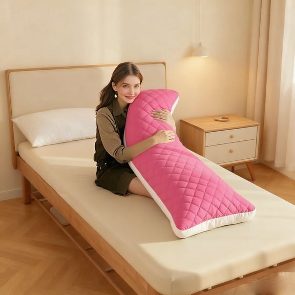 Cooling Memory Foam Body Pillow for Adults | Length Pillow for Side Sleepers, Firm Support with Breathable Polyester Cover, Light Pink, Machine Washable